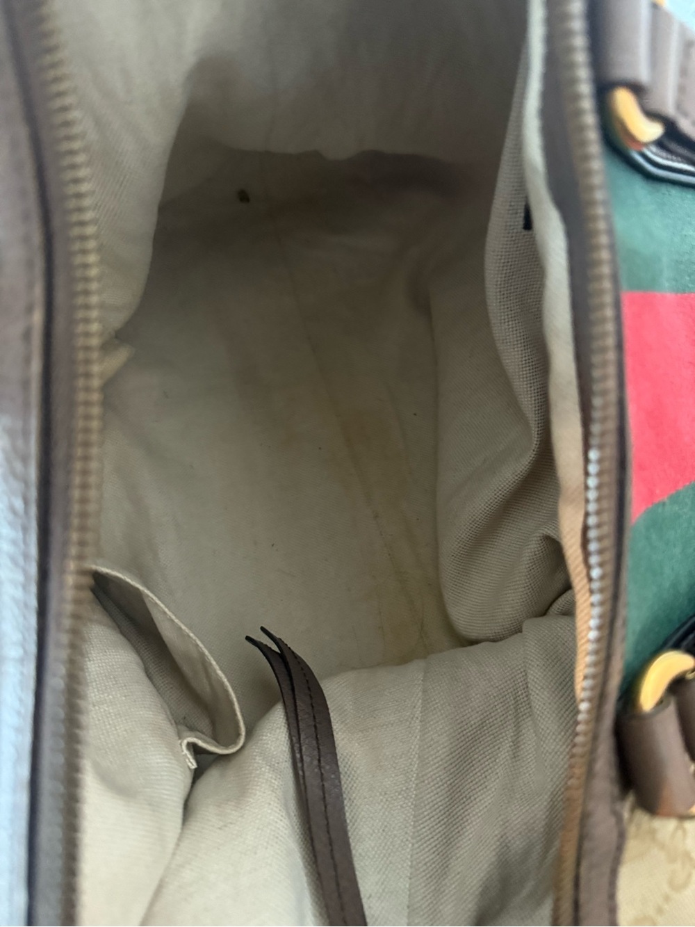 Gucci Beige GG Canvas Tote with Green and Red Center Stripe - Picture 6 of 12